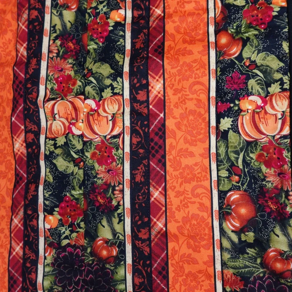 Handmade Reversible Fall Table Runner Quilted Pumpkin Floral 55x16 Orange Black